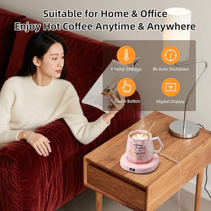 Coffee Mug Warmer & You are Awesome Mug Set, Smart Heated Electric Cup Warmer for Desk Office, 4 Temperature Control Beverage Tea Coffee Warmer, 8 Hrs Auto Shut Off Candle Plate, Ideal Gifts for Women