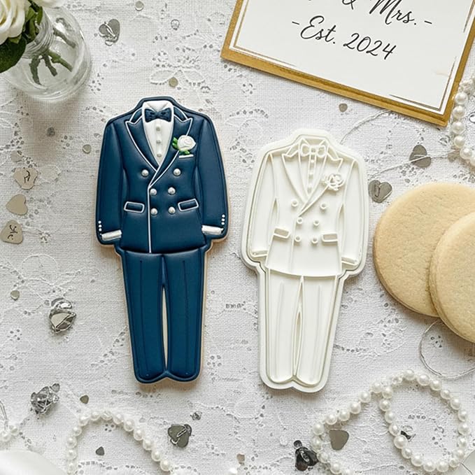 Wedding Cookie Cutters Cutter Tuxedo Shape 3.5" with Plunger Stamps Baking Dough Tools Cake Shapes PLA Accessories for Birdesmaid Decorative Party Kitchen Supplies
