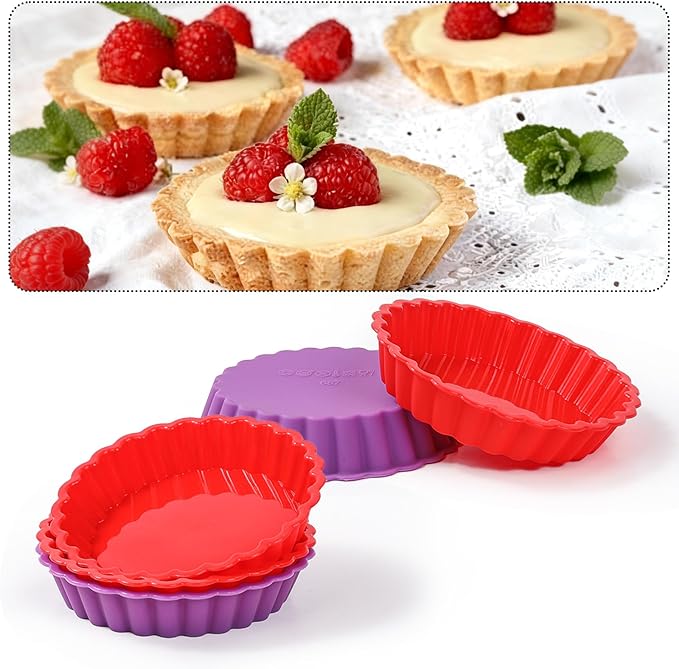 FUNBAKY Silicone Quiche Pan, Mini Pie Pan Non-stick Round Silicone Tart and Pie Molds 10 Packs