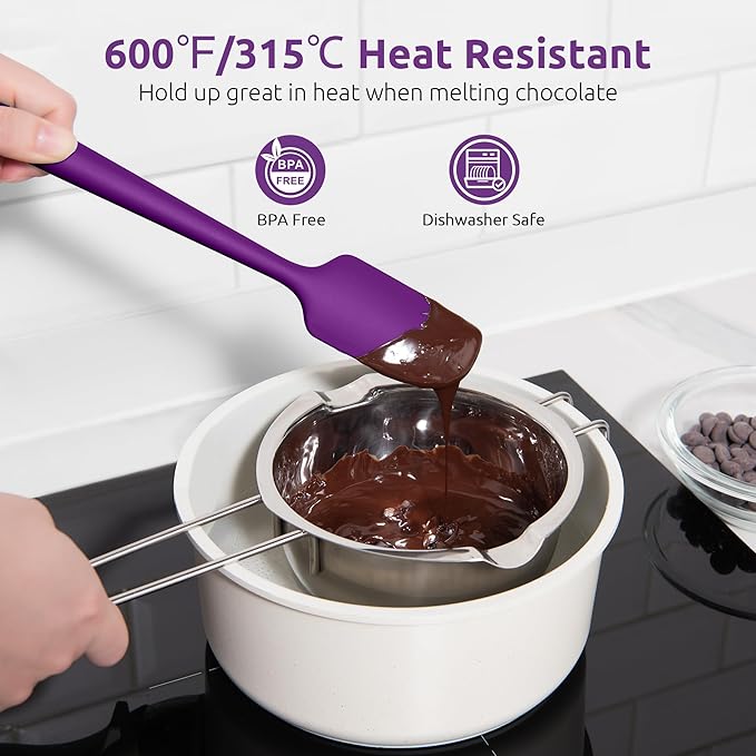 U-Taste Small Mini Silicone Spatula: 9×2inch 600ºF Heat-Resistant Food-Grade Jar Scraper for Kitchen Use, Non-Stick Seamless Flexible Baking Utensil for Mixing, Scraping Jam in Bowl or Cup (Purple)