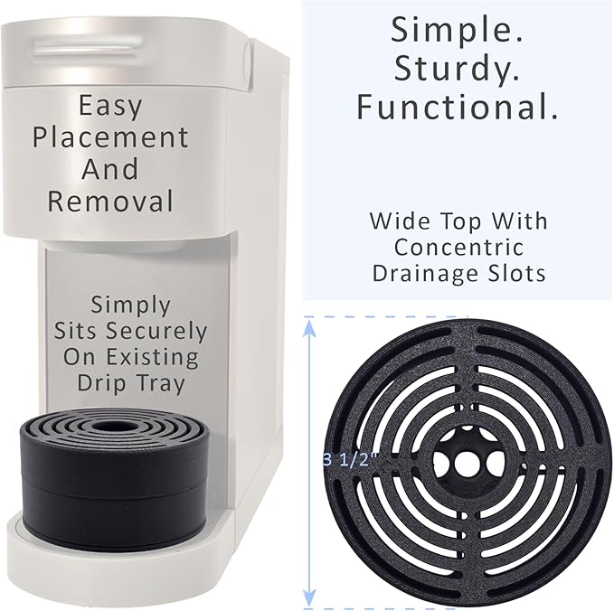 Elevate Anti-Splash Cup Riser Accessory for most Keurig K-cup, Cuisinart Single Serve, and other Coffee Makers, Adjustable for Cup Size and Drip Tray Type (Black with Black Base)