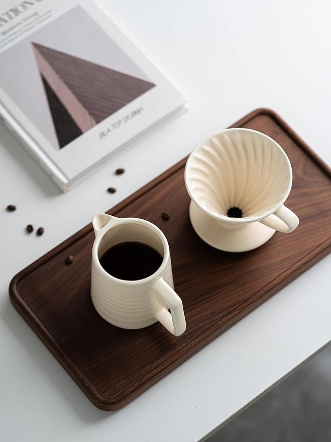 Pour Over Coffee Maker,Ceramic Coffee Maker With 40 pcs Paper Filter，15oz/450ml Pour Over Coffee Dripper (White, V02)