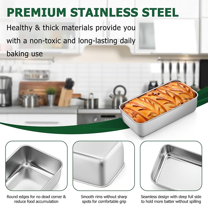 TeamFar Loaf Pans for Baking, 9 × 5 Inch Stainless Steel Loaf Bread Pans Tins for Homemade Bread/Brownies, Healthy & Sturdy, Oven & Dishwasher Safe - Set of 8