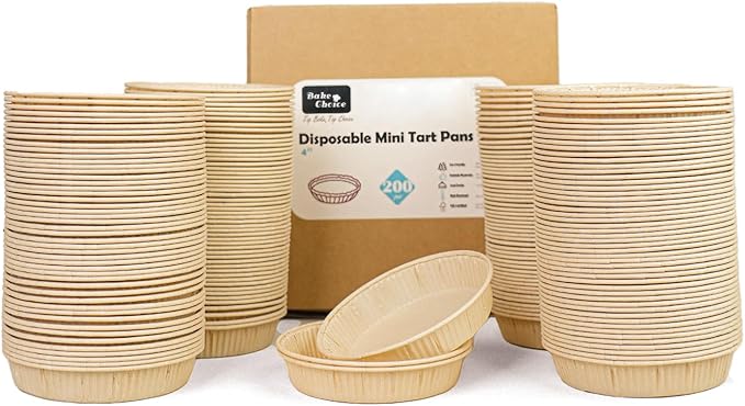 Bake Choice 200pcs Paper Mini Tart Pans for Baking, mini pie tins 4Inch Mini Pie Pans, Non-stick, Disposable Quiche Baking Dish, Oven safe, Microwave safe