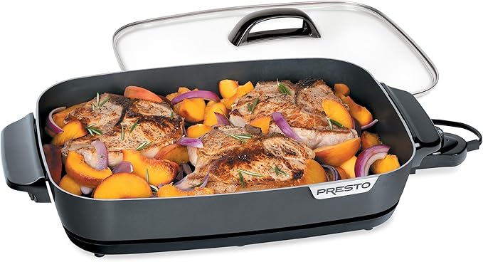Presto 06858 16-Inch Slimline Electric Skillet with Glass Cover - Nonstick, Adjustable Temperature, Black