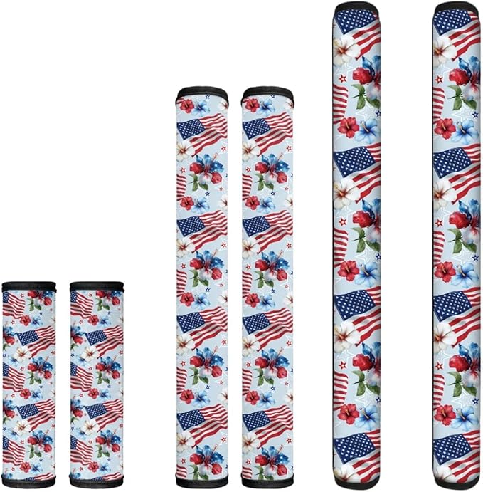 American Flag Hibiscus Flowers 6 Pcs Refrigerator Door Handle Covers for July 4th Independence Day Decor Kitchen Appliance Fridge Dishwashers Microwave Door Handle Protector Covers