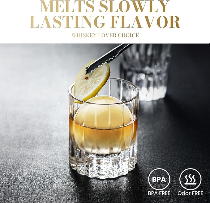 DOQAUS Clear Ice Ball Maker, 2.5 Inch Clear Ice Cube Maker, 2-in-1 Mold Creates 7 Spheres & Cubes for Whiskey, Slow Melting Round Ice Cube Mold for Cocktails & Home Bar Gifts