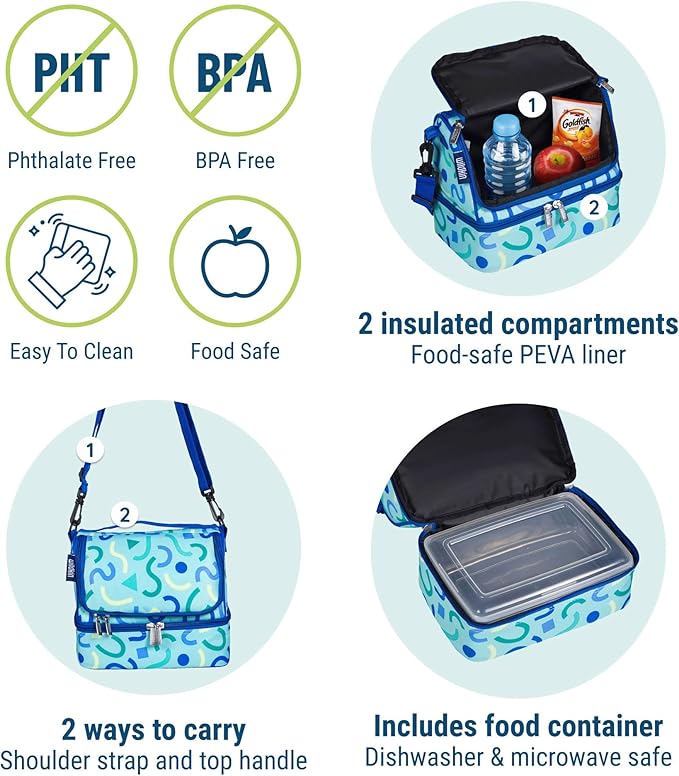 Wildkin Kids Two Compartment Insulated Lunch Bag – Keeps Food Hot or Cold, Easy-Clean Lining, Leak-Resistant & BPA-Free – Boys & Girls, Ideal for School, Travel & Daycare – Confetti Blue