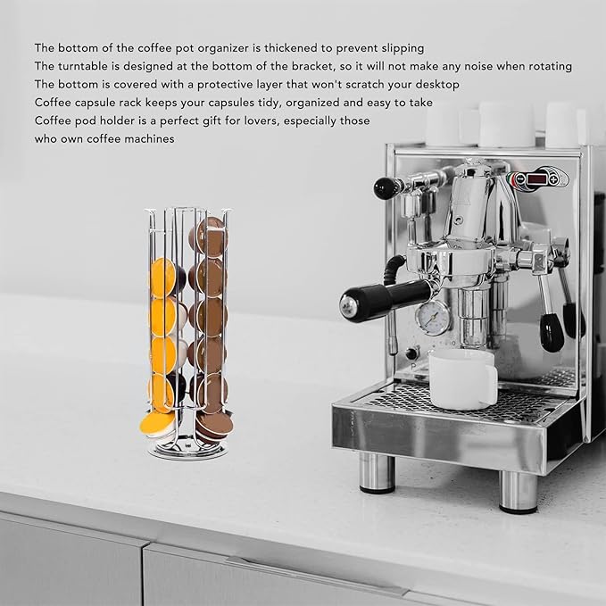 Turntable Coffee Capsule Rack, Sturdy Iron Coffee Pod Holder Stand, Elegant Pods Carousel Storage Rack for 28 Capsules Storage