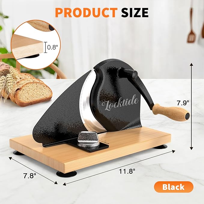 Manual Bread Slicer for Homemade Sourdough Bread, Hand Crank Bread Slicer With Scale Line, Suction Cup and Protective Cover, Adjustable Thickness
