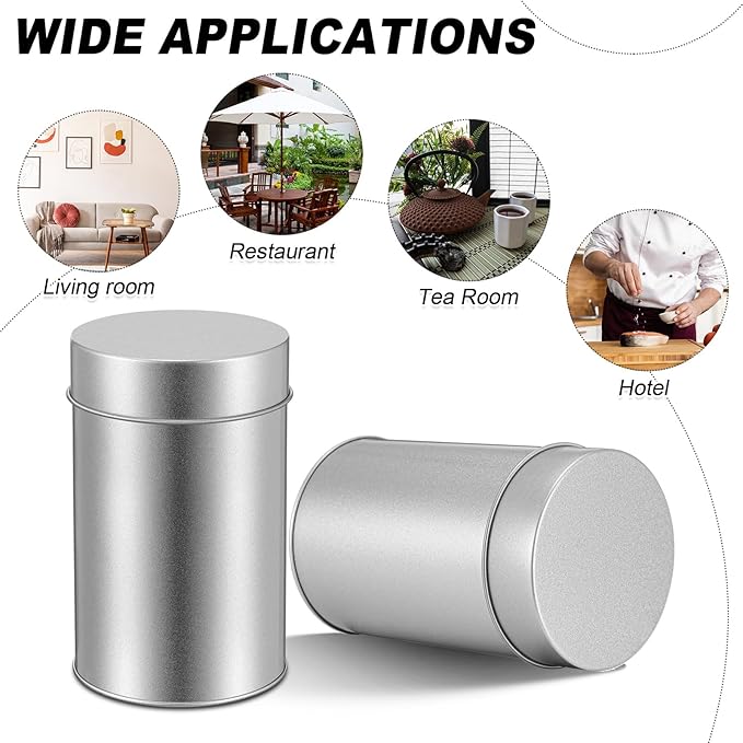 Zopeal 6 Pack Tea Tin Canister with Airtight Double Lids 12 oz Can Box Canister for Loose Leaf Tea Storage Bag Container Portable Small Kitchen for Coffee Sugar Pantry Camping, Silver