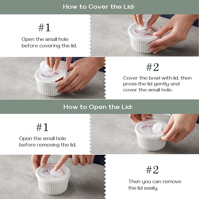 DOWAN Ramekins with Lids 4 oz Oven Safe, Creme brulee Souffle Dishes Ramekins with Covers, Porcelain Small Bowls for Baking Custard Cups, Set of 6, White