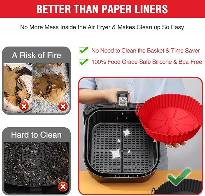 Silicone Liners for Ninja Air Fryer AF101/161/150, Compatible with COSORI/Gourmia/PowerXL/Instant Essentials/Fabuletta/Chefman/Dreo/Ultrean Air Fryer 3-5QT