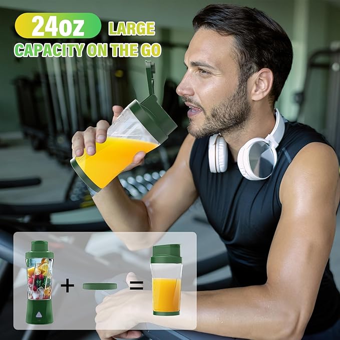 Portable Blender, 360W Personal Blender for Shakes and Smoothies for Kitchen, 24 Oz BPA Free Traveling Juicer Cup and Lid with 6 Blades, Self Cleaning Portable Juicer for Kitchen/Travel/Gym, Green