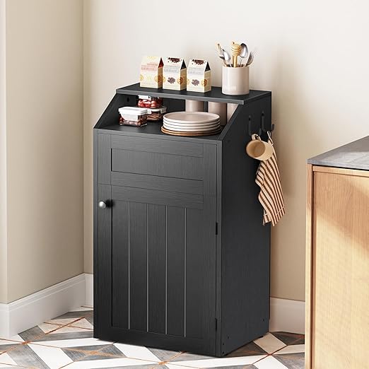 YATINEY Trash Cabinet, Freestanding Trash Can Cabinet, Wooden Recycling with Flip Door, 10 Gallon Hidden Kitchen Garbage Can for Kitchen, Living Room, Black WB01BB