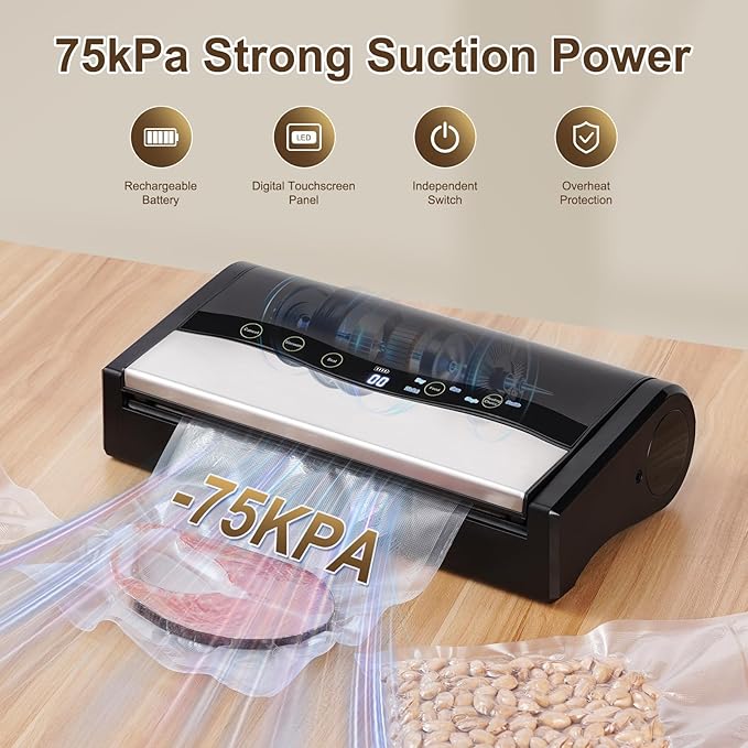 Food Vacuum Sealer Machine, Automatic Commercial Vacuum Sealer for Food With Bags, Double Heat Seal, 75kpa Strong Suction, Dry & Moist Mode and External VAC, Build-in Cutter & Storage