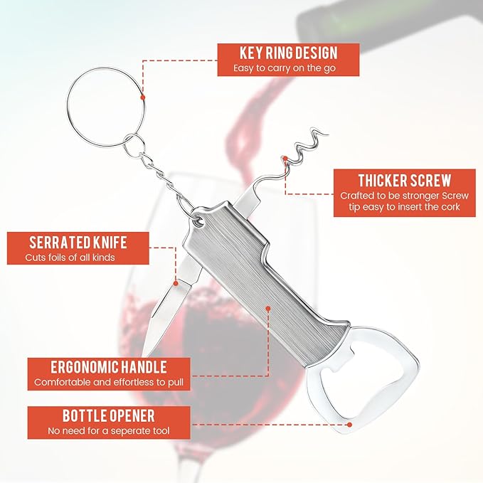 Ziliny 24 Pcs Bottle Opener Keychain Bulk Wine Bottle Beer Opener Keychain 3.27" Stainless Steel Corkscrew Waiter Corkscrew Wine Keyring Gifts for Christmas Bar Party Wedding Home (Mix Color)