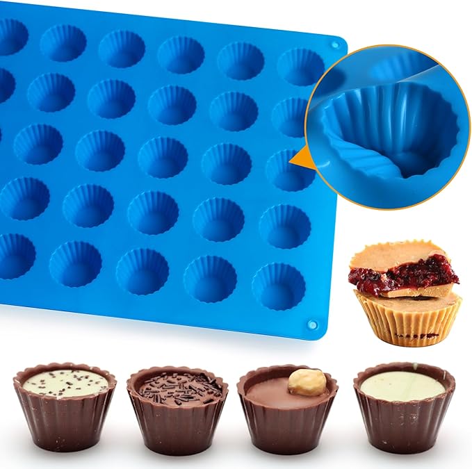 Sidosir 3pcs Peanut Butter Cup Mold, Silicone Mini Tart Pan for Bite Size Fat Bombs, Silicone Chocolate Candy Mold for Brownie (Bite Size Cup)