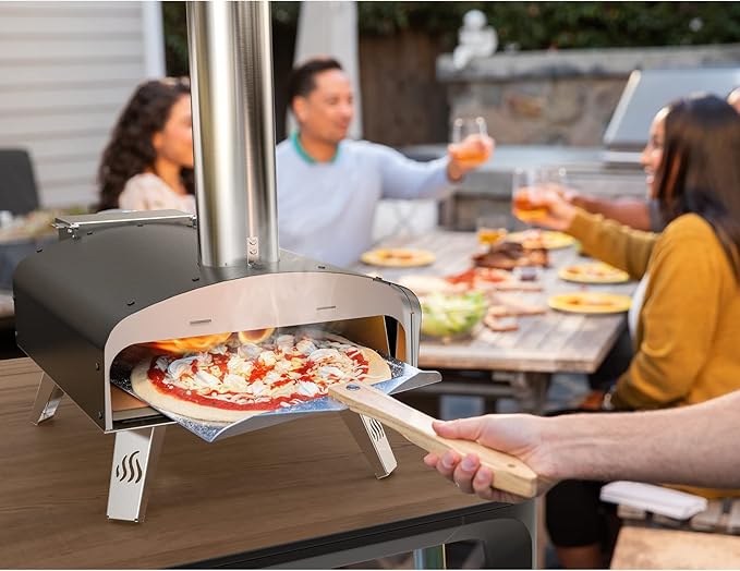 Mimiuo 12" Outdoor Wood Pellet Pizza Oven, 34.8 lbs Heavy Duty Stainless Steel Pizza Stove - 60 Second Pizza, Includes 13" Square Stone Foldable Peel & Cover - Portable for Backyard Camping