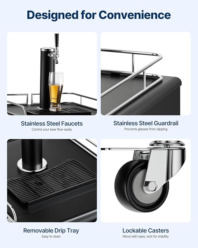 VEVOR Beer Kegerator, Single Tap Commercial Draft Beer Dispenser for D system, Full Size Keg Refrigerator with 5lbs CO2 Tank, Hold 2 Sixth / 2 Ball lock keg, Black