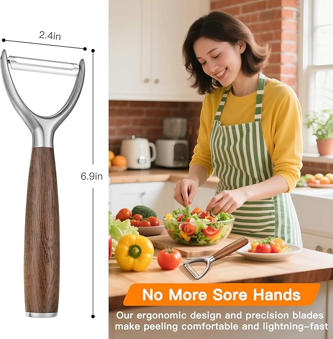 JUSEEPO Premium Vegetable Peeler, Y Type Swivel 304 Stainless Steel Blade Comfortable Solid Wood Handle, Practical gifts for the home kitchen mom grandma for Veggie, Fruit, Potato(Hard Maple)