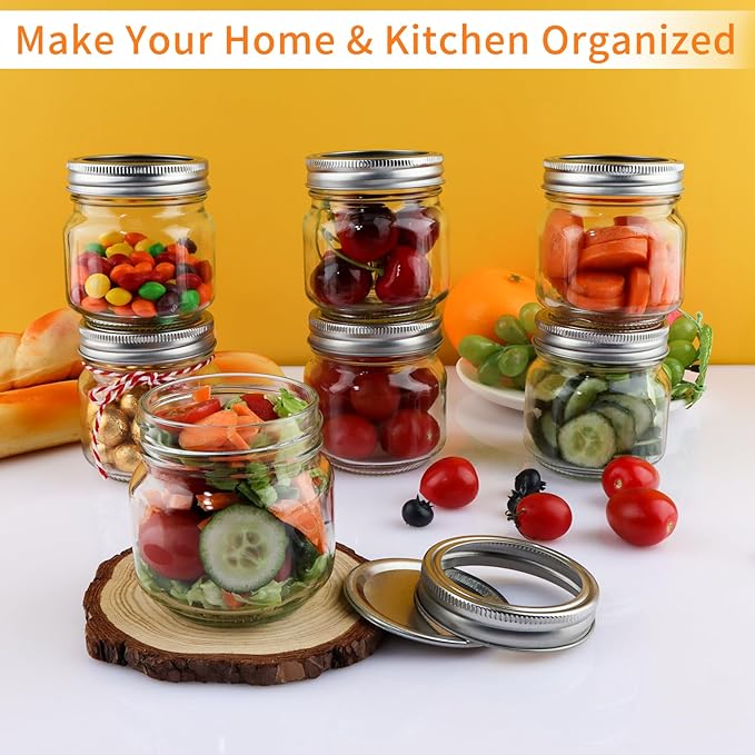 30 Pack Mason Jars 8 oz with Regular Lids and Bands, Half Pint Canning Jars, Small Glass Jars for Honey Jelly Jam Crafts
