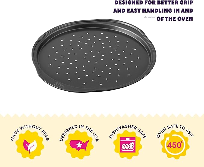 Wilton Gold Non-Stick 14 in Pizza Crisper, Warp-Resistant Bakeware, Made without PFAS, Packaging May Vary