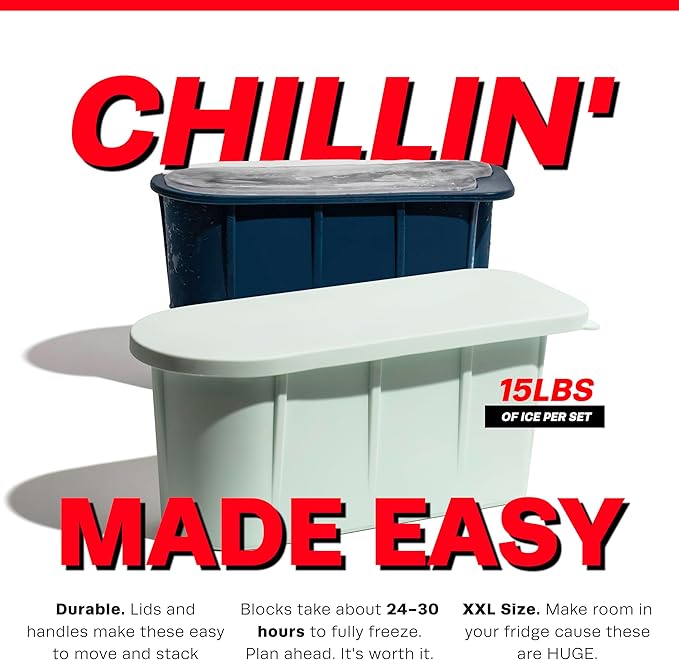 CHILL SEEKER Extra Large Ice Block Mold for Ice Bath, XXL Ice Bath Ice Mold, Reusable Silicone Ice Block Mold, 15lb of Ice Molds for Ice Bath Block Ice Mold, Large Ice Molds for Cold Plunge, Blue