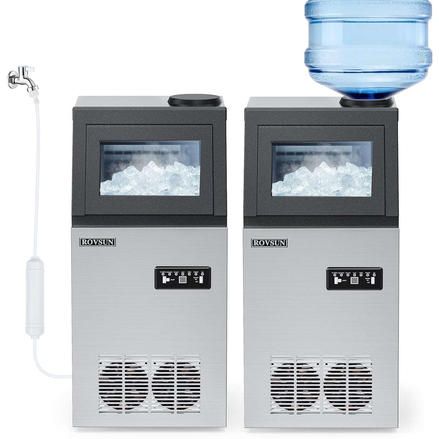 ROVSUN Commercial Ice Maker Machine 110LBS/24H with 2 Water Inlets, Freestanding Ice Machine with 24lbs Storage Bin, Ice Scoop & Water Filter for Home Office Restaurant Bar Cafe