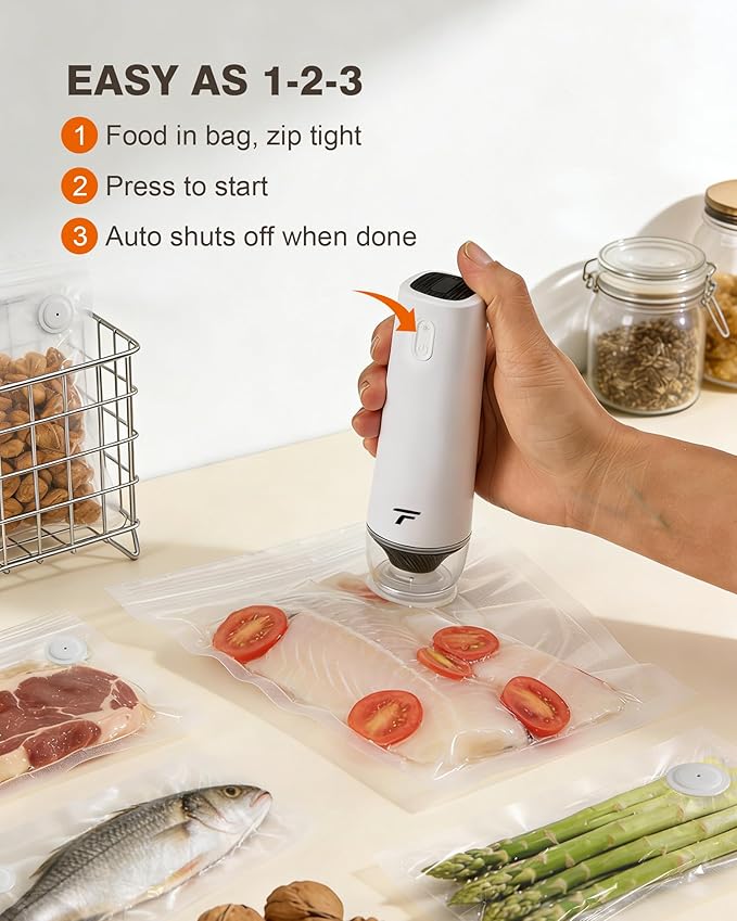 Vacuum sealer for food, Chef’s Design to Preserve Freshness, Compact Handheld Vacuum Sealer with 30 Reusable Bags, Professional-Grade for Food Storage Savers, Pebble