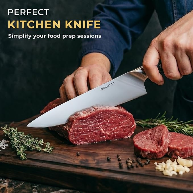 Chef Knife, 8 Inch Ultra Sharp Kitchen Knife, Professional High Carbon Steel Chefs Knife with Full-Tang Ergonomic Handle for Kitchen, Gift Box for Mothers Day Gift