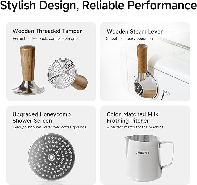 HIBREW H10Plus - Programmable Espresso Machine - 58mm Portafilter in Stainless Steel - Temperature & Cup Volume Adjustable at will - With Intelligent Display Screen & Pressure Gauge.