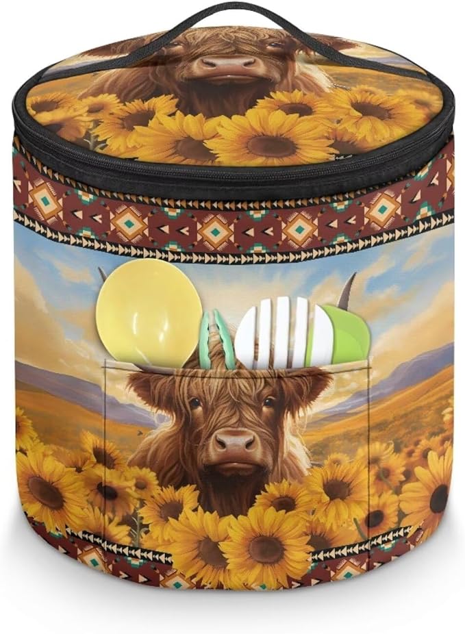 Sunflower Electric Pressure Cooker Storage Bag Anti Splash Oil-proof Highland Cow Electric Pressure Cooker Insulation Bag Enclosed Bottom Aztec