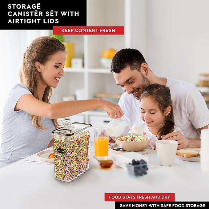 DWËLLZA KITCHEN 4 Pack Cereal Containers Storage - 17 oz Olive Oil Dispenser Bottle & 6 oz Glass Olive Oil Sprayer
