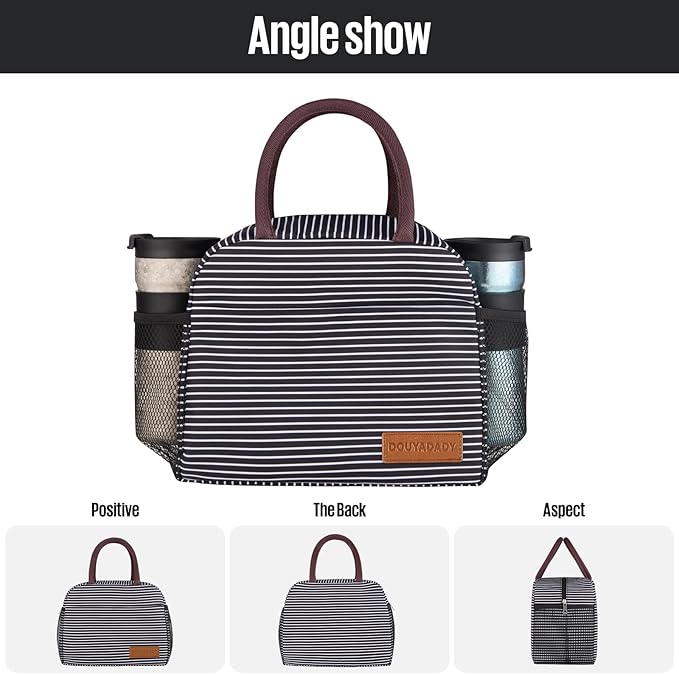 douyadady Lunch Bag Women/Men Lunch Box Women/Men (white&black stripe)
