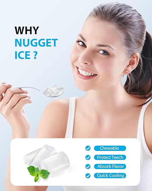 Aeitto Nugget Ice Maker 40Lbs/24H, Countertop Soft Chewable Ice Pebble Ice Machine, One-Click Operation, Auto Self-Cleaning Ice Makers with Scoop&Basket for Home, Office, Kitchen, Party (Grey)