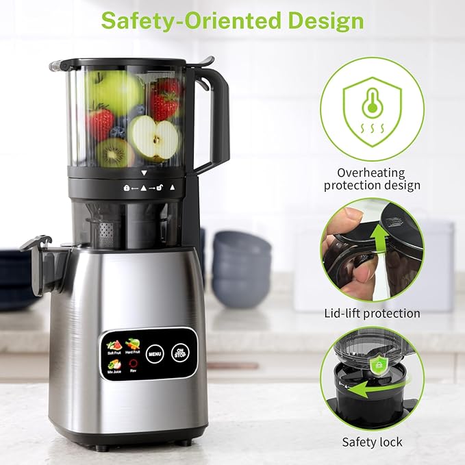 Kndko Juicer Machines, Slow Masticating juicer with 5.4" Wide Feed Chute, Juice Extractor Machine for Whole Vegetables & Fruits, Cold Press Juicer, High Juice Yield, Easy to Operation & Clean