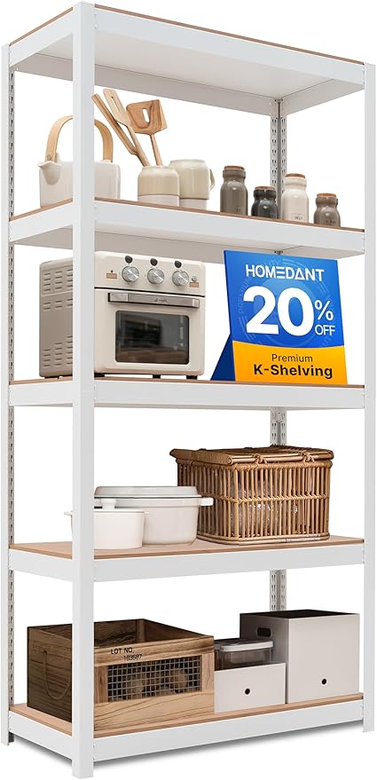 HOMEDANT House 5-Tier Laminated Metal Shelving Unit Adjustable Storage Utility Rack Heavy Duty Shelves Organization Multipurpose Shelf Kitchen Garage Pantry Closet 1Pack