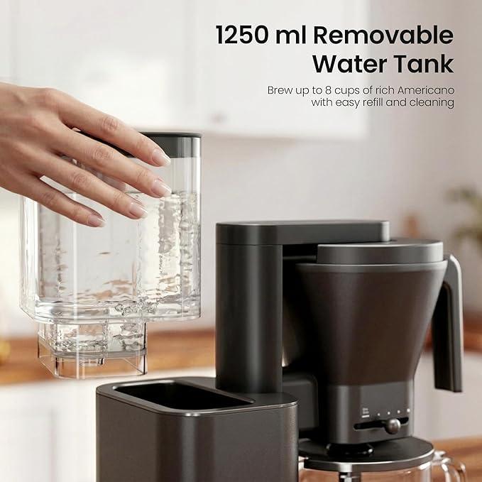 Kismile SCA-Certified 8 Cup Drip Coffee Maker, Pour Over Coffee Machine with 3s Instant Heat 197–205℉, Adjustable Flow Control, Removable Water Tank, Deep Cold Brew & 40 Min Keep Warm