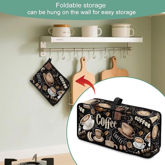 Toaster Cover 2 Slice Black Coffee Theme Cover for 2 Slice Slim Toaster Easy to Fold and Carry Small Appliance Covers, Dustproof & Water-Resistant, Easy to Clean