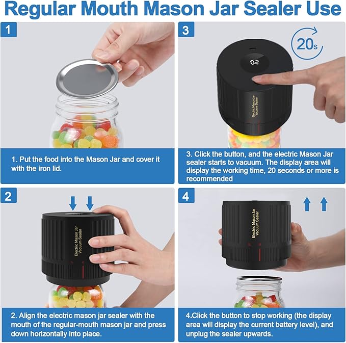 LOVE MOMENT Electric Mason Jar Vacuum Sealer Kit Black & Yellow