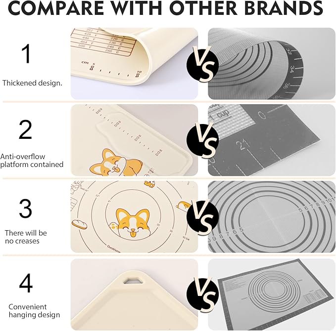 Silicone Baking Pastry Mat with Dough Cutter, Ourokhome Extra Thick Kneading Rolling Mat Collapsible Pasta Drying Rack, Plastic Foldable Dryer