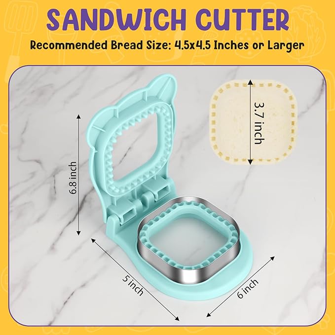 TACGEA Uncrustable Sandwich Cutter Maker – Sandwich Sealer and Cutter for Lunchbox and Breakfast, Square Shape, Light Blue