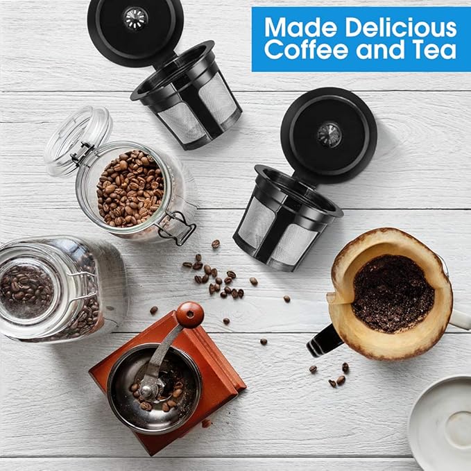 Reusable K Cups, Universal Fit Reusable Coffee Filters with Food Grade Stainless Steel Mesh Eco-Friendly Coffee Pods, for 1.0 and 2.0 Brewers (4)