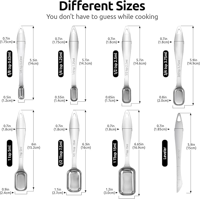 U-Taste 18/8 Stainless Steel Measuring Cups and Spoons Set of 10, and 18/8 Stainless Steel Square Measuring Spoons Set of 8 (Black+Silver)