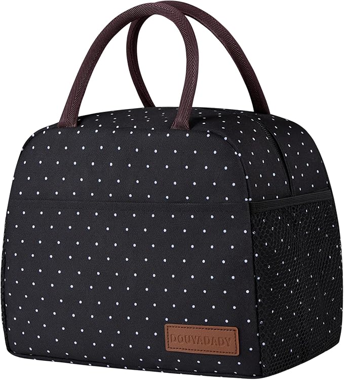 douyadady Lunch Bag Women/Men Lunch Box Women/Men (black polka dot)