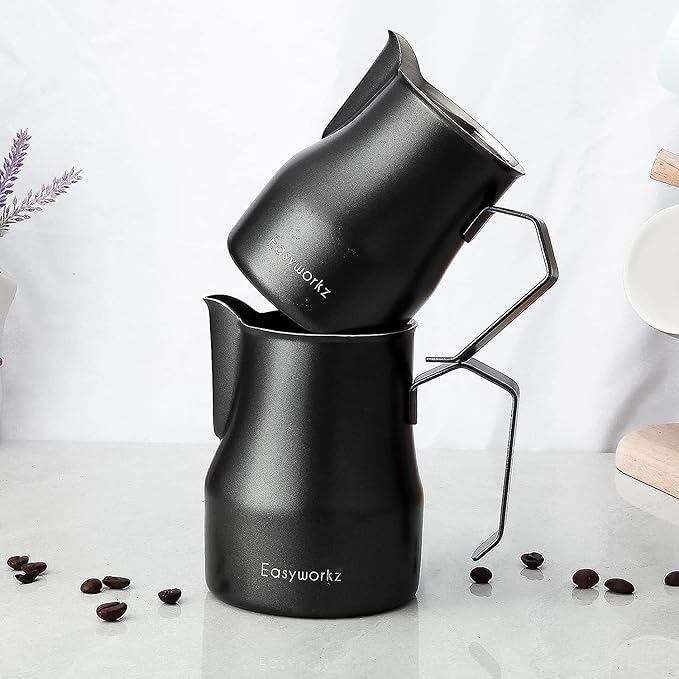 Easyworkz Espresso Steaming Pitcher Stainless Steel 12 oz Latte Art Cup（Sliver）, Bundled with Easyworkz Espresso Steaming Pitcher Stainless Steel 12 oz Latte Art Cup（Black）