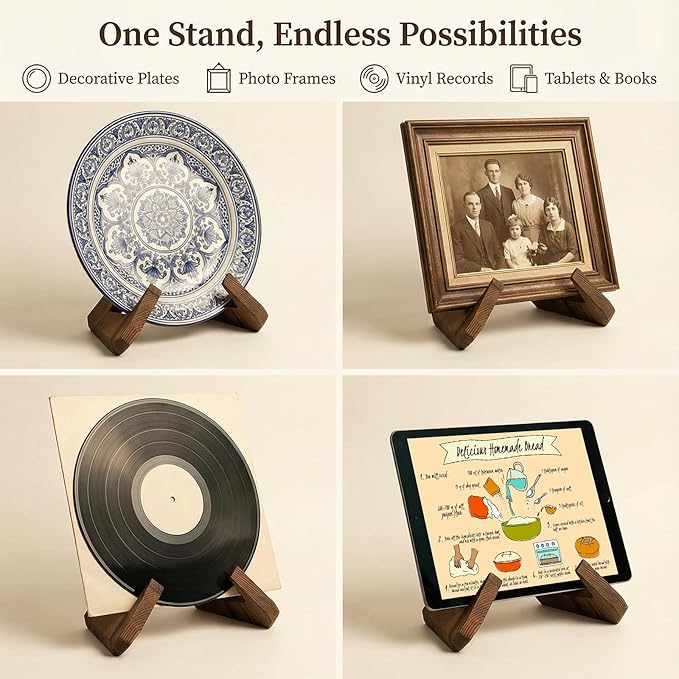 4 PCS Plate Stand for Display, 6.5 Inch Bowl Display Stands Wooden Plate Stand Pine Decorative Plates Holder for Plates, Bowls, Photos-6.5" H X 4.72" W X 8.27" D (For Items Under 13.8" In Depth)