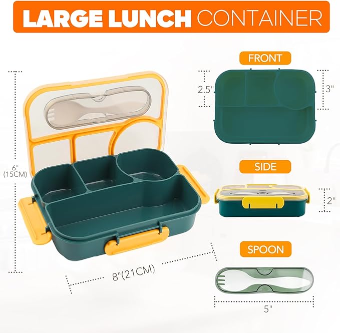 EASYFUN Bento Box Adult, Lunch Box, 4-Compartment Lunch Containers, Drop-Proof, Dishwasher Safe & Made with BPA-Free Materials (Dark blue)
