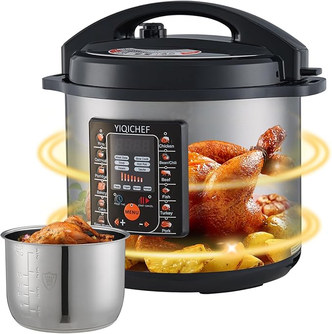 12L/12.8Qt Commercial Electric Pressure Cooker, Digital Control, 304 Stainless steel Inner Pot, Serve for 15-25 people, 1400W/120V with US PLUG, suitable to small restaurant, Canteen, Hotel